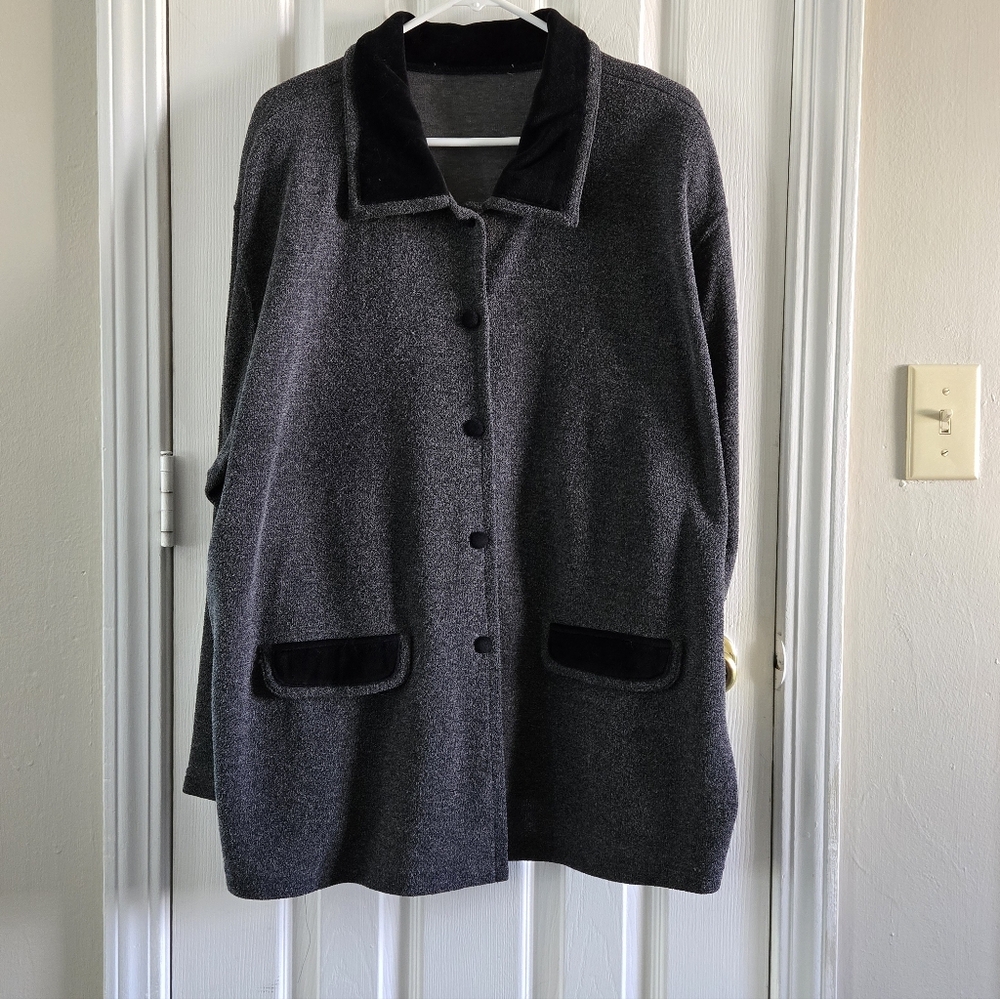 Women's Gray Dress Jacket with Black Velvet Accents 3X